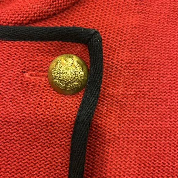 Lauren Ralph Lauren Jean Co Knit‎ Blazer Red Cotton XL Gold Buttons Military - Picture 4 of 15